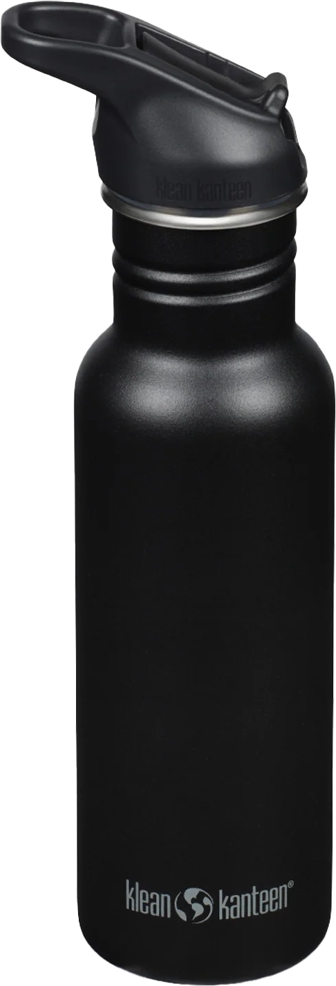 Klean Kanteen Classic Narrow 532 ml rostfri vattenflaska i svart med sportkork och sugrör