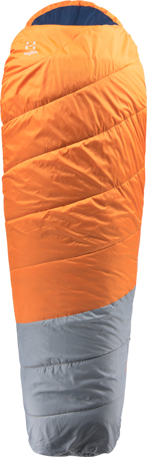 Haglöfs Kids' Moonlite Junior barnsovsäck i orange och grå – kompakt och lätt