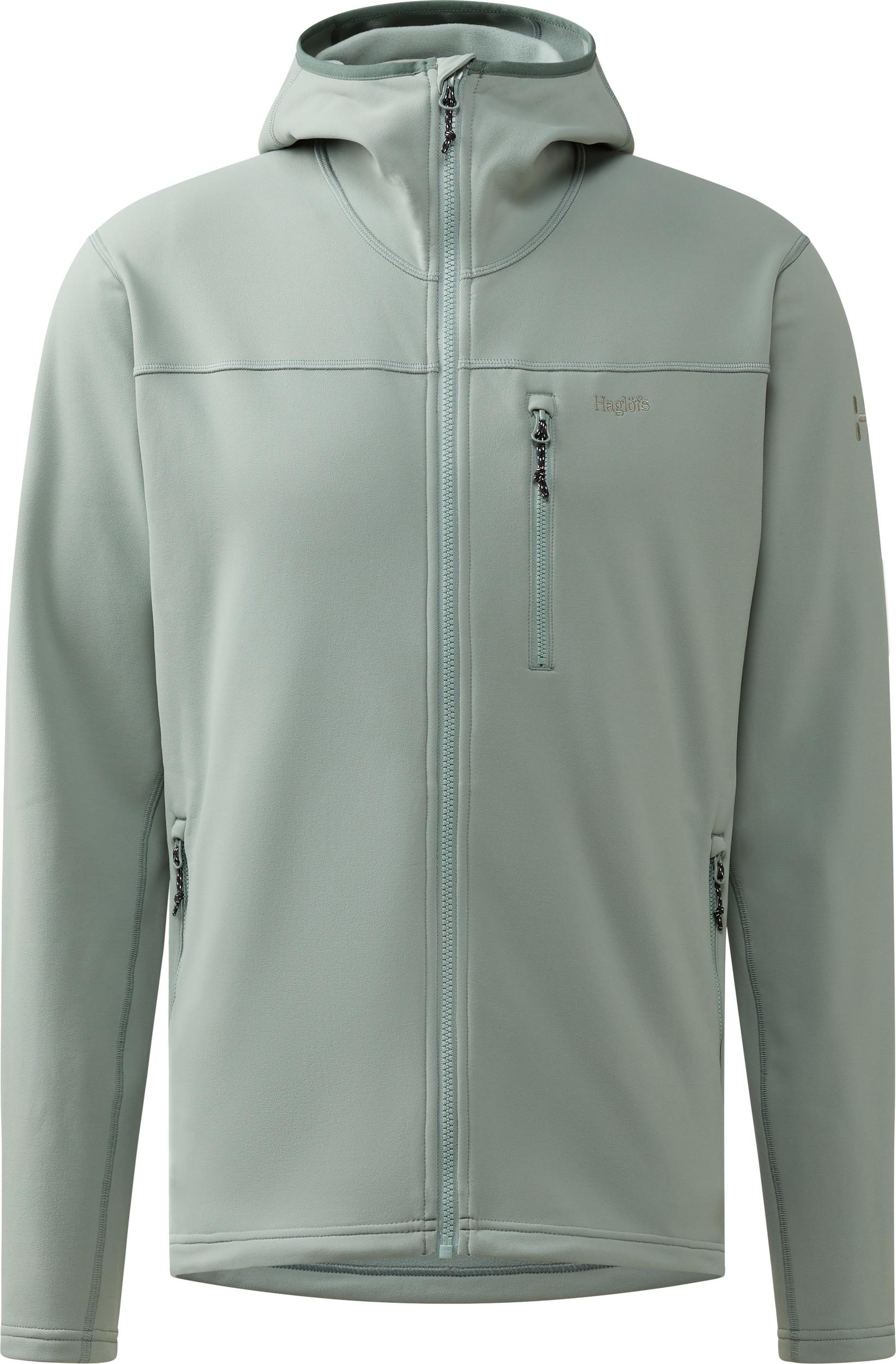 Haglöfs Rosson Mid Hood herr i svart – stretchig mellanlager-fleece med huva