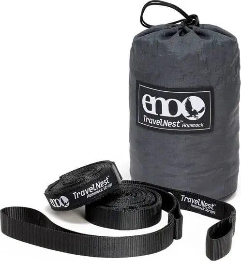 ENO Travelnest Hammock & Straps i kolfärgad nylon, komplett paket med upphängningsremmar